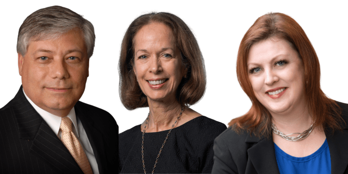 Three headshots together with white background; decorative image