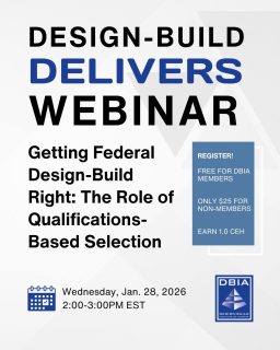 Better federal design-build starts with better selection.
On Jan. 28, DBIA’s Design-Build Delivers webinar takes a closer look at Qualifications-Based Selection (QBS) and its role in getting federal design-build right.
Featuring David Triplett, DBIA, Chief Contracting Officer with the FBI.
🗓 Jan. 28 | 2–3 p.m. ET
🎟 Free for DBIA members
🔗 Register via link in bio
#DesignBuildDelivers #DesignBuild #FederalConstruction #PublicOwners #QBS