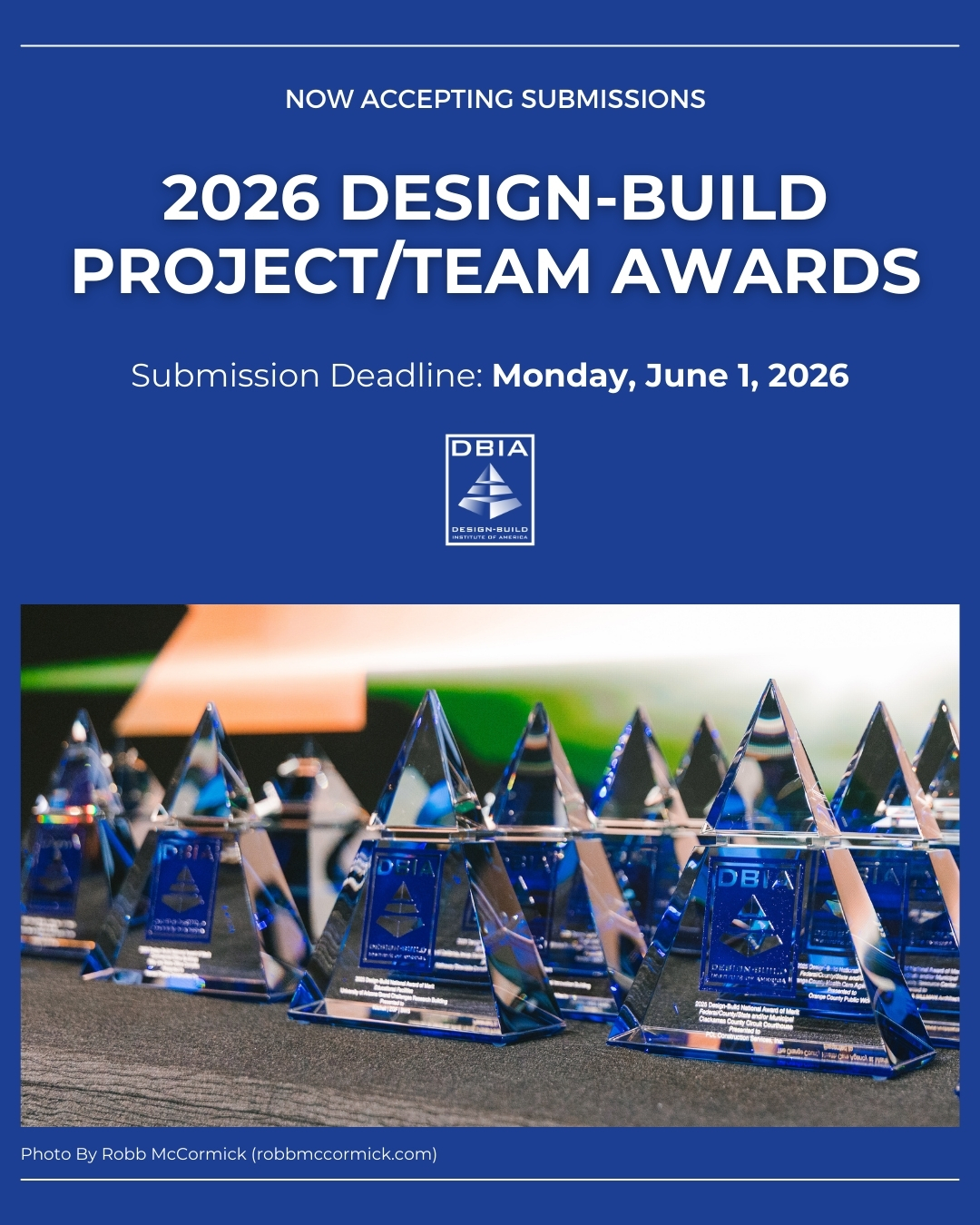 The 2026 National Design-Build Project/Team Awards are officially open and we’re excited to see what your teams have accomplished!

This year’s application process is more streamlined and flexible than ever, so get started on your application today.

Start by reviewing the FAQs and Submission Guidelines for a clear overview of what’s required. Deadline June 1, 2026, 6PM ET (there will be no submission extension deadline this year).