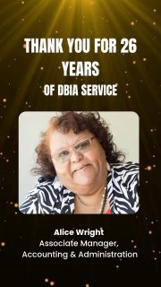 Yesterday we celebrated Alice Wright’s retirement with great food and stories about her time at DBIA!
Thank you for 26 years of dedication to the organization, its people, and our members. 💙