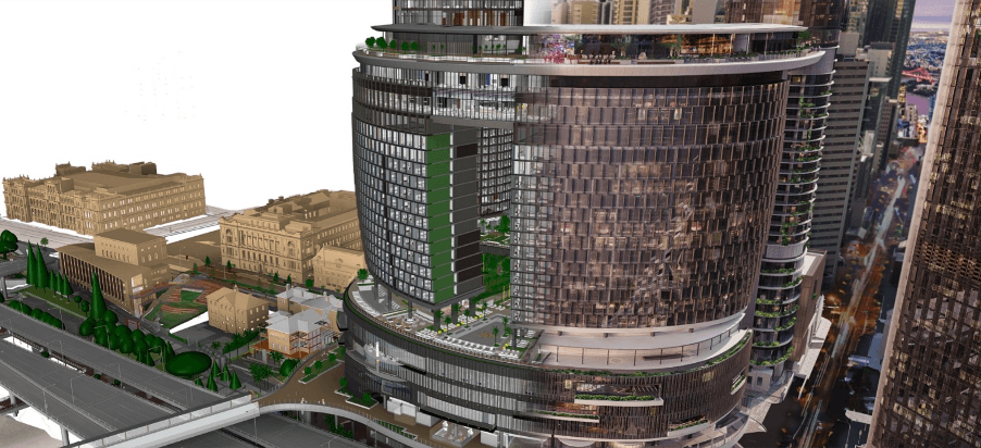 Digital rendering of multistory building