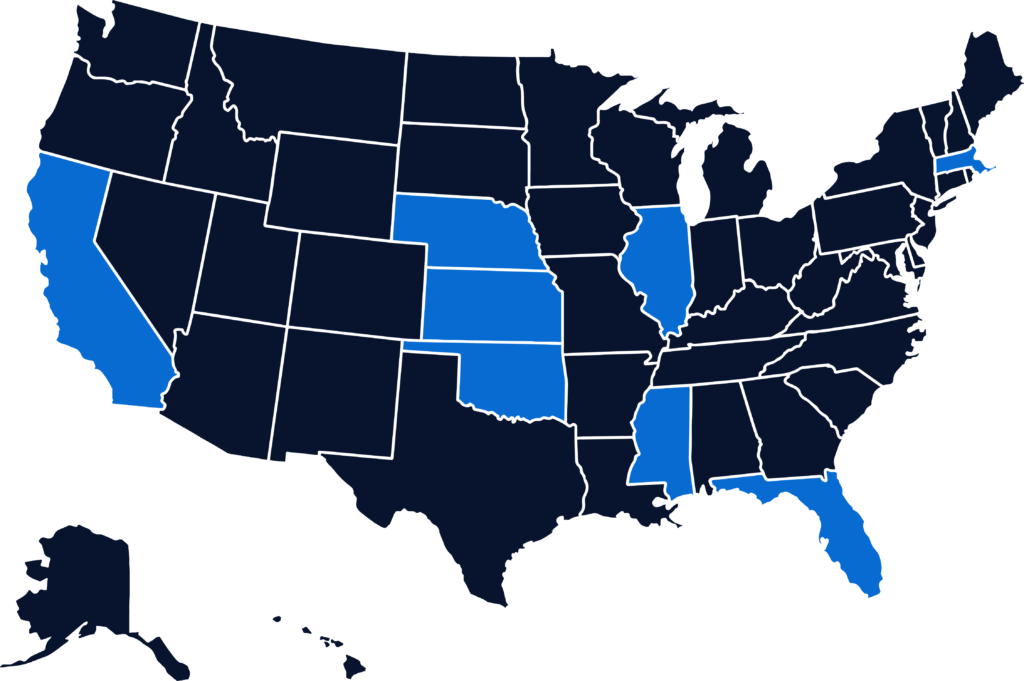 Decorative map of U.S. states that are covered in the post 